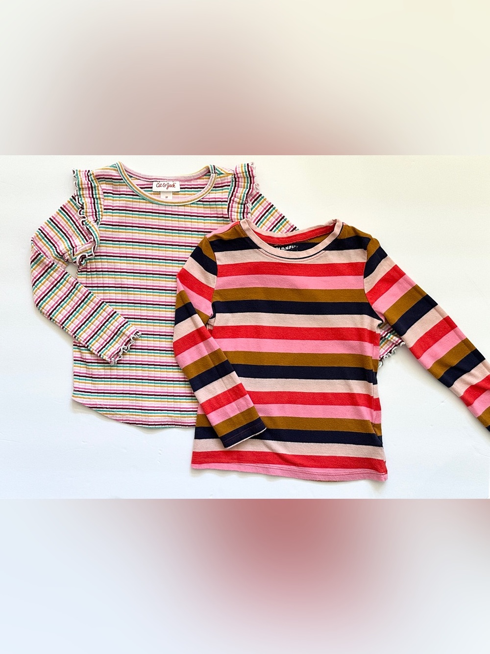 Bundle of 2 Long Sleeve Striped T-Shirts for Girls. Cat & Jack/Old Navy. Size 3T